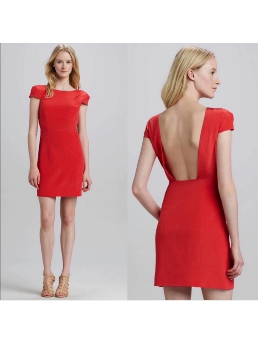 NWT Tibi Red Silk Cap Sleeve Open Back Dress Size 4